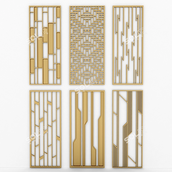 Modern Brass Decorative Panels - Set of 6 3D model image 1