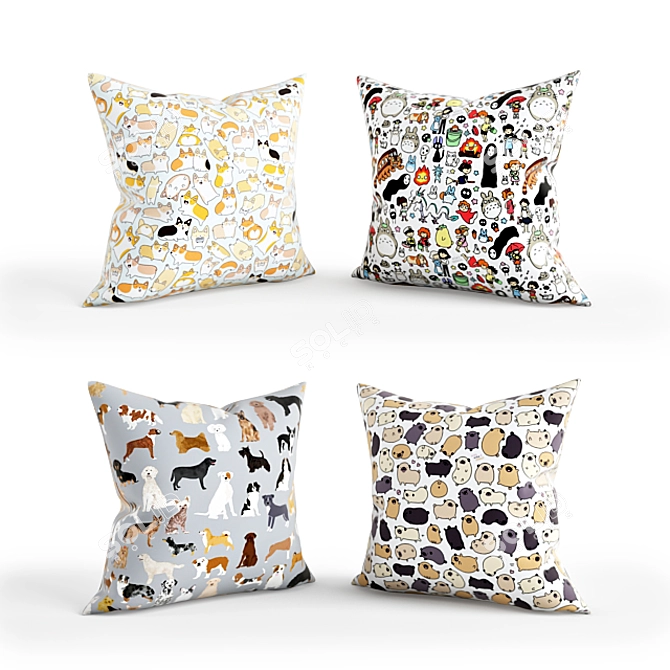 Cozy Creatures Pillow Set 3D model image 1