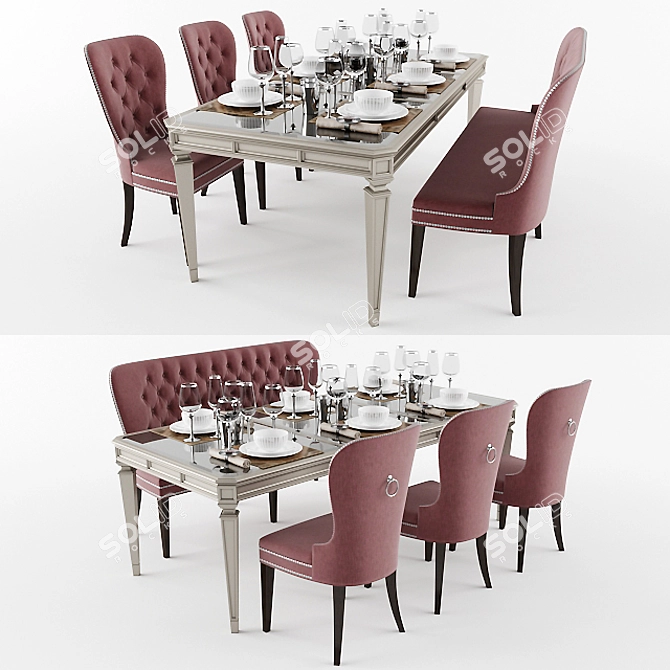 Classic Wooden Dining Set 3D model image 3