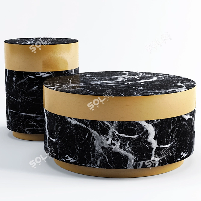 Luxurious Eichholtz Caron Side Table: Faux Black Marble & Brass Finish 3D model image 1