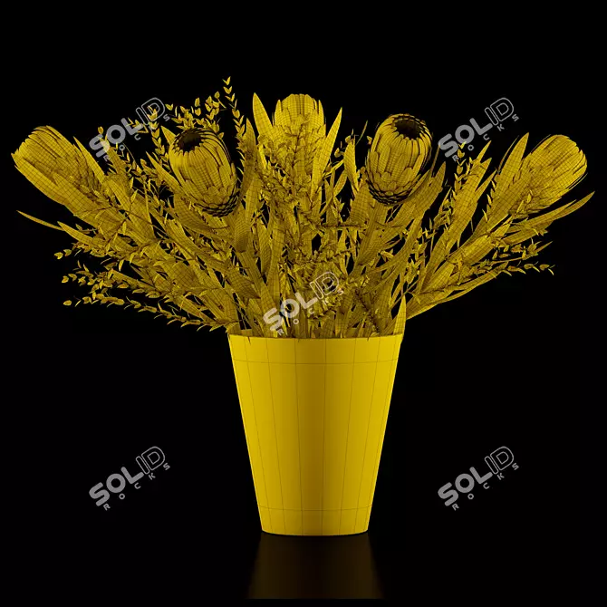 Realistic Proteas & Eucalyptus Parvifolia - Glass Vase 3D model image 3