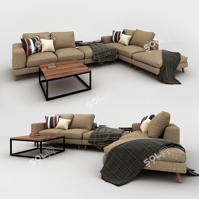 Elegant Brown Fabric Sofa 3D model image 1