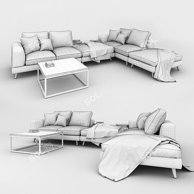 Elegant Brown Fabric Sofa 3D model image 2