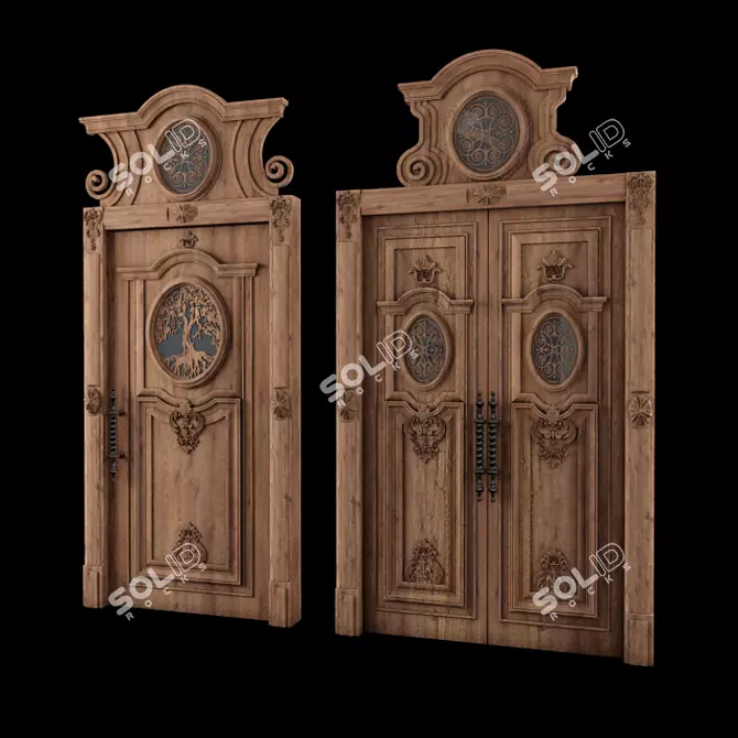 Classic Walnut and White Wood Doors 3D model image 1