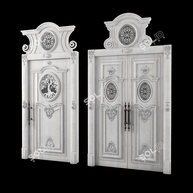 Classic Walnut and White Wood Doors 3D model image 2