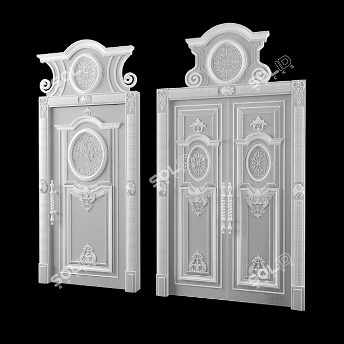 Classic Walnut and White Wood Doors 3D model image 3