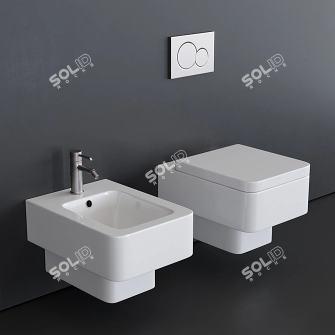 Teorema Wall-Hung Ceramic Toilet & Bidet 3D model image 1