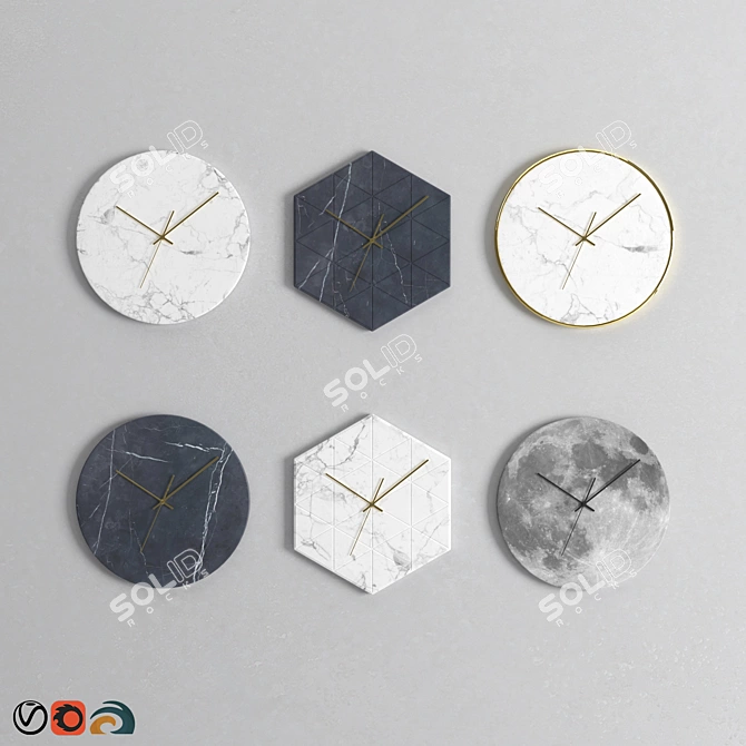Luxury Marble Wall Clock Set 3D model image 1