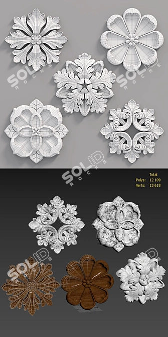 Elegant Wall Rosettes: Decorative Ornament in 5 Styles 3D model image 3