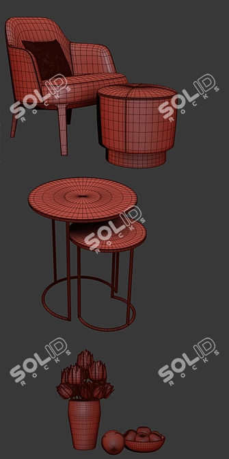 Modern Jane Fabric Armchair with Nesting Coffee Tables 3D model image 3