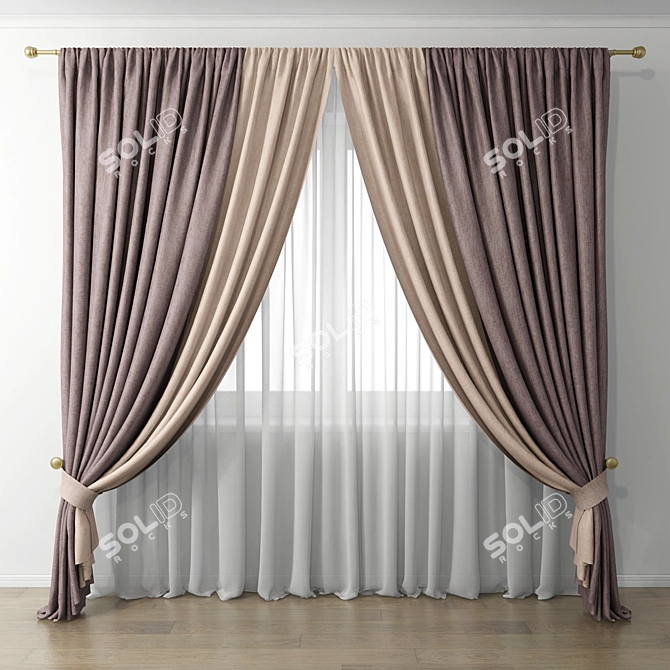 Elegant Sheer Window Curtains 3D model image 1