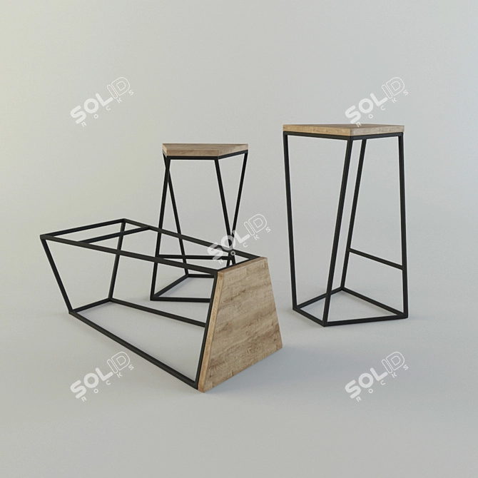 Rustic Metal-Leg Bar Chair 3D model image 1