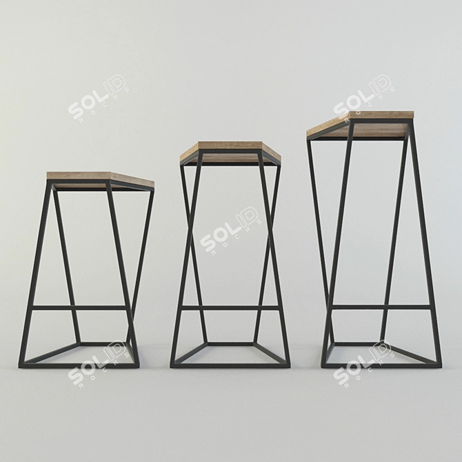 Rustic Metal-Leg Bar Chair 3D model image 2