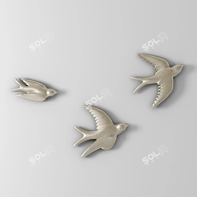 Vintage Pewter Flying Birds Wall Decor 3D model image 1