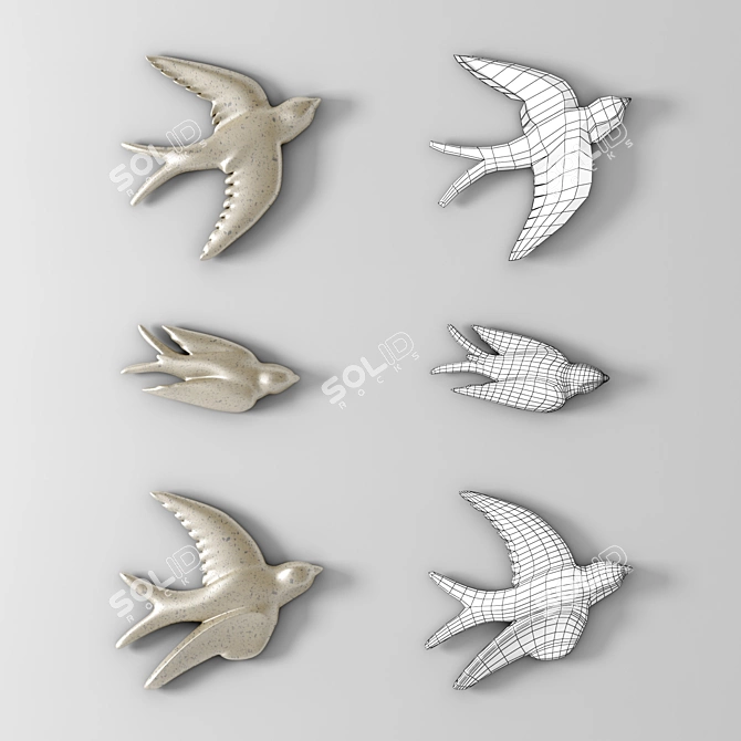 Vintage Pewter Flying Birds Wall Decor 3D model image 2