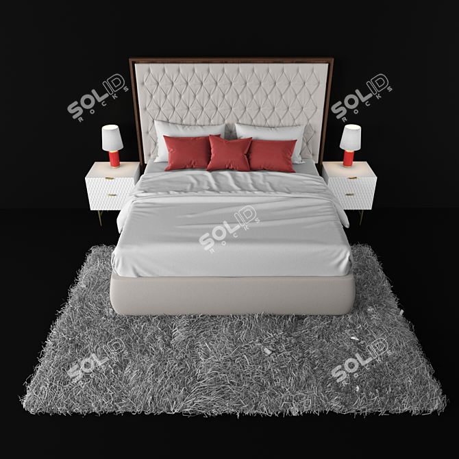 Elegant Tufted Bed Set 3D model image 1