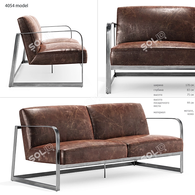 Modern Metal and Leather Sofa 3D model image 1