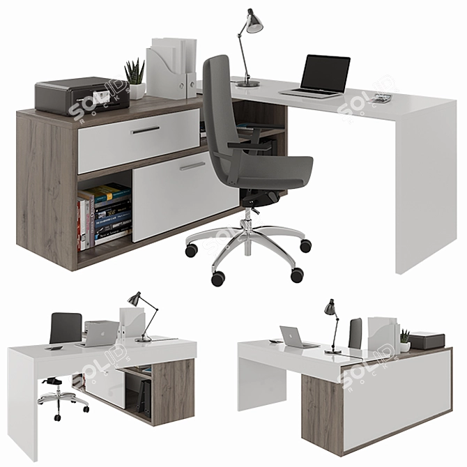 Modern Office Desk with Stunning Decor 3D model image 1