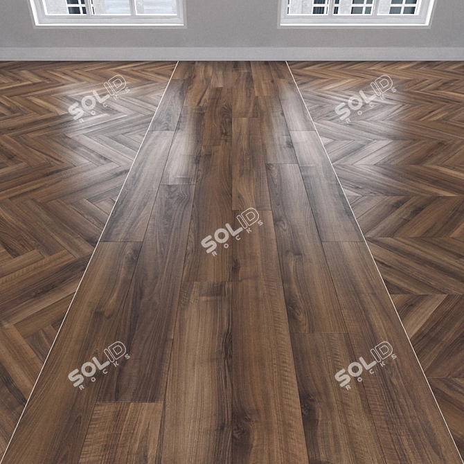 Italian Walnut Parquet: Herringbone, Linear & Chevron 3D model image 1