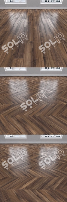 Italian Walnut Parquet: Herringbone, Linear & Chevron 3D model image 2