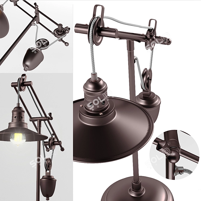 Vintage Industrial Pulley Style Desk Lamp 3D model image 3