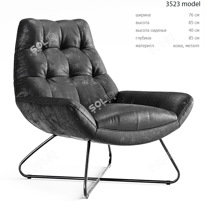 Modern Leather Metal Armchair 3D model image 1