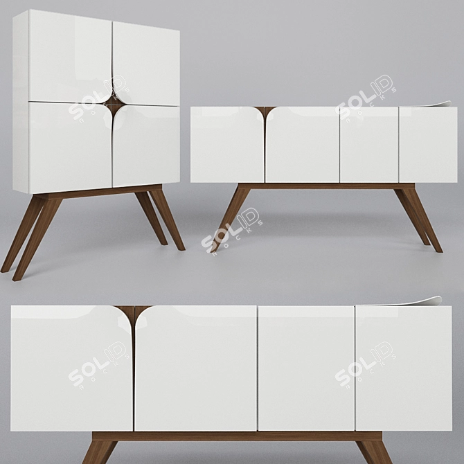 Modern Sideboard & Drawer Set 3D model image 1