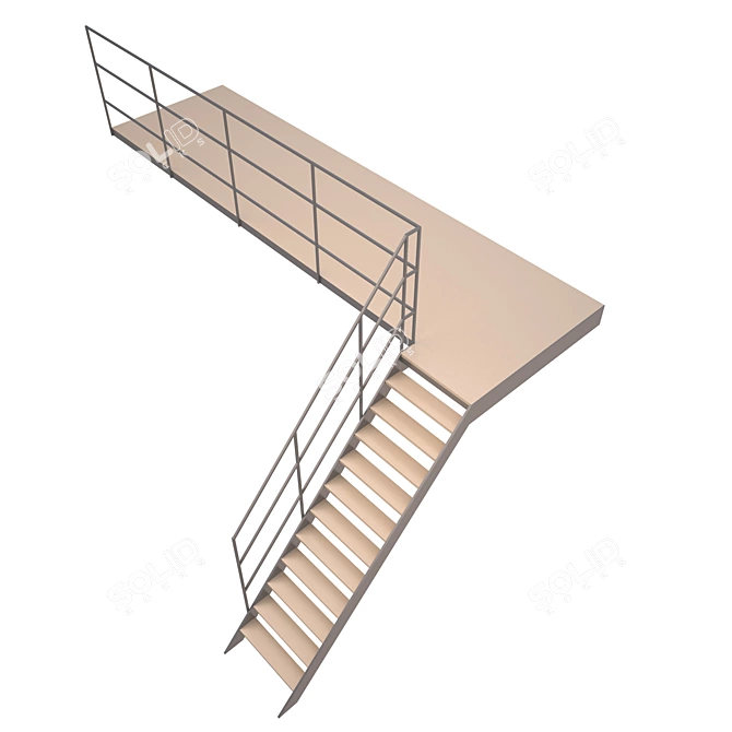 Metal and Wood Mezzanine Staircase 3D model image 1