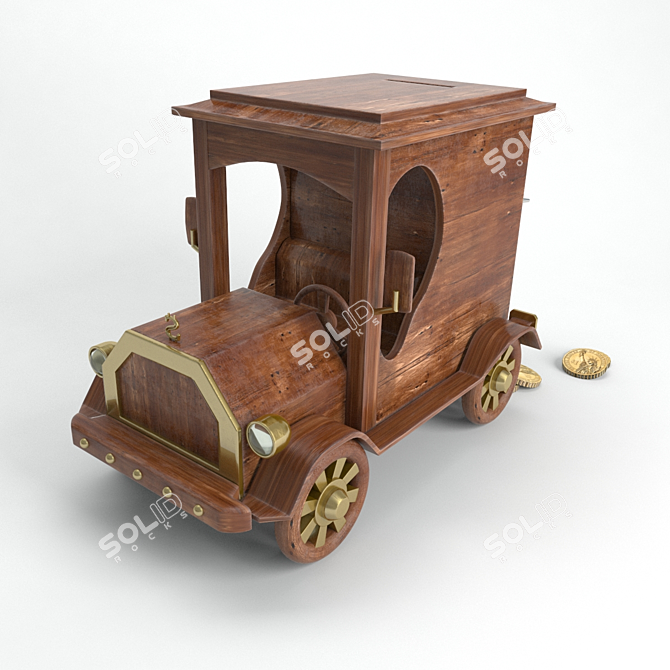 Scrooge McDuck CoinCar: Vintage Wooden Piggy Bank 3D model image 1