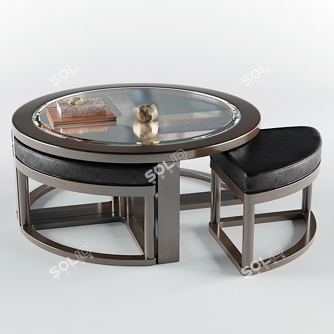 Marion Round Coffee Table with Integrated Stools 3D model image 1