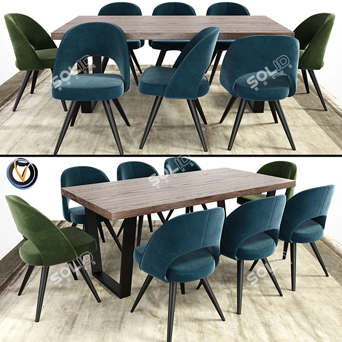 Gloria & Calia Modern Dining Set 3D model image 1