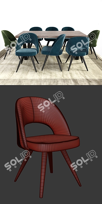 Gloria & Calia Modern Dining Set 3D model image 2