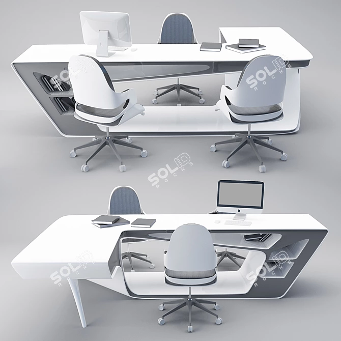 Elegant Office Table Chairs Set 3D model image 1