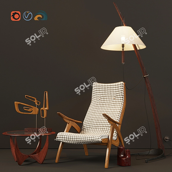 Mid Century Lounge Set v.1 | High-Quality Textures, Optimized Geometry 3D model image 1