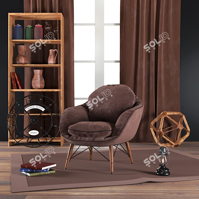 Industrial Loft Lounge Set 3D model image 1