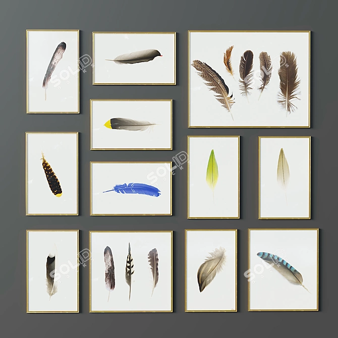 Feathered Elegance Frames Set 3D model image 1