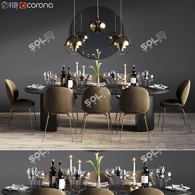 Gubi Dinning Set: Chair, Table, Pendant, Mirror 3D model image 1