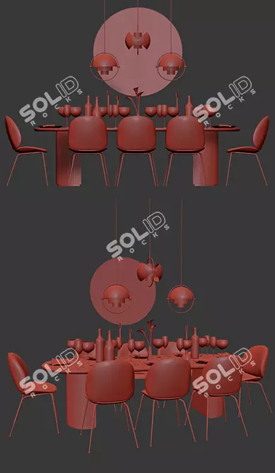 Gubi Dinning Set: Chair, Table, Pendant, Mirror 3D model image 2