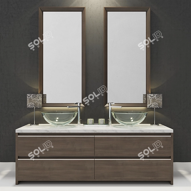 Modern 2m Bathroom Furniture Set 3D model image 1