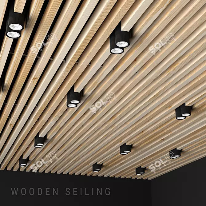 Wooden Ceiling with Aluminum Lighting 3D model image 1