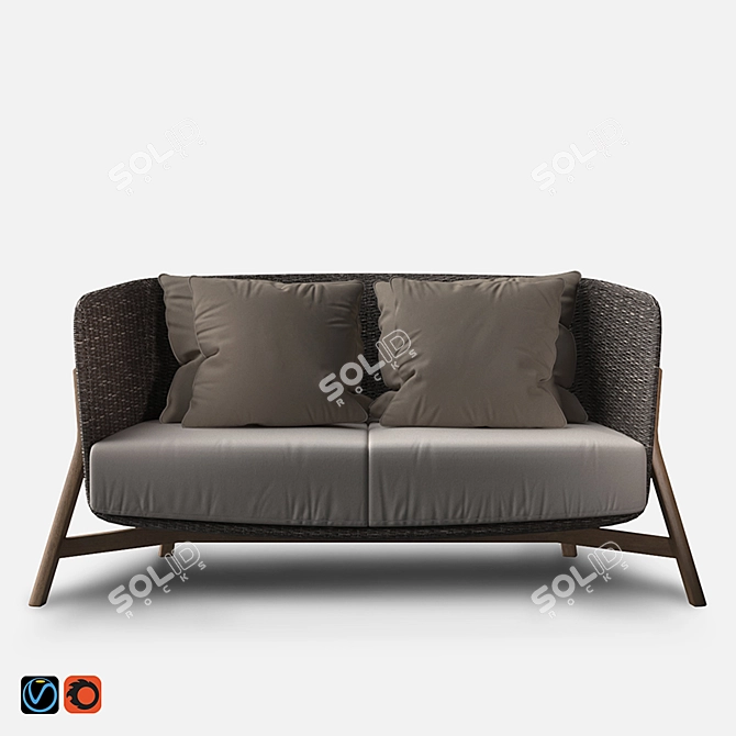 Round 2 Seater Sofa with Teak Legs 3D model image 1