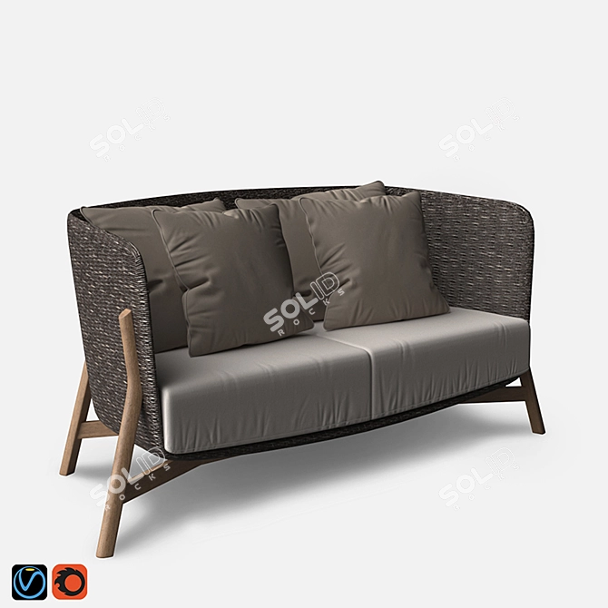 Round 2 Seater Sofa with Teak Legs 3D model image 2