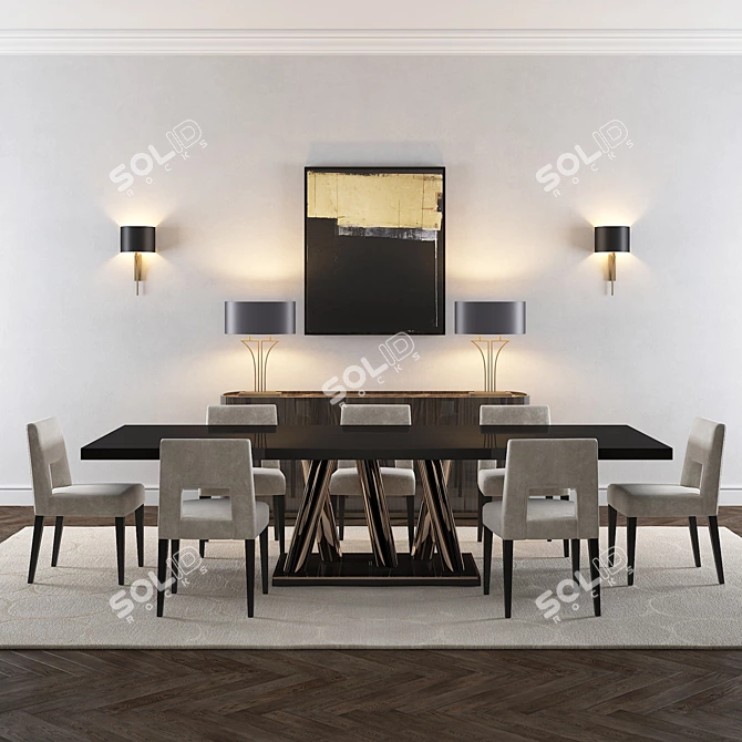 Luxury Furniture Set: Hugo Chair, Aldgate Table, Warwick Storage, Yves Lamps, Ulysses Painting, Orbit Rug 3D model image 1