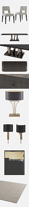 Luxury Furniture Set: Hugo Chair, Aldgate Table, Warwick Storage, Yves Lamps, Ulysses Painting, Orbit Rug 3D model image 2