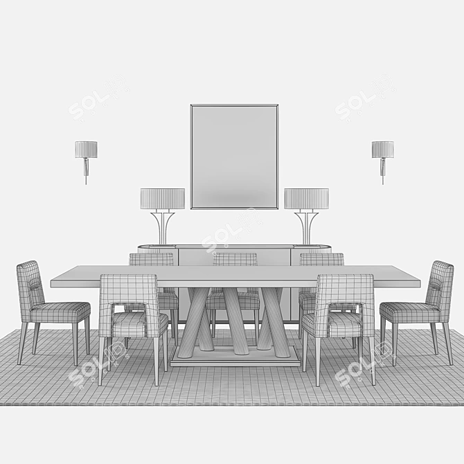 Luxury Furniture Set: Hugo Chair, Aldgate Table, Warwick Storage, Yves Lamps, Ulysses Painting, Orbit Rug 3D model image 3