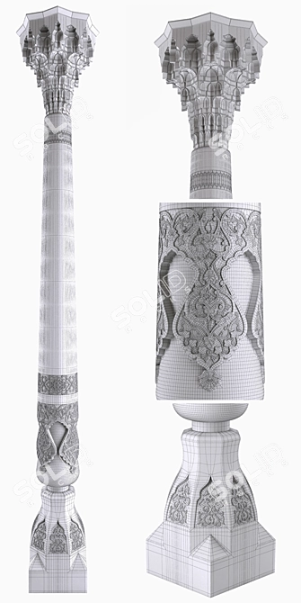 Exquisite Carved Column: East-inspired Masterpiece 3D model image 3