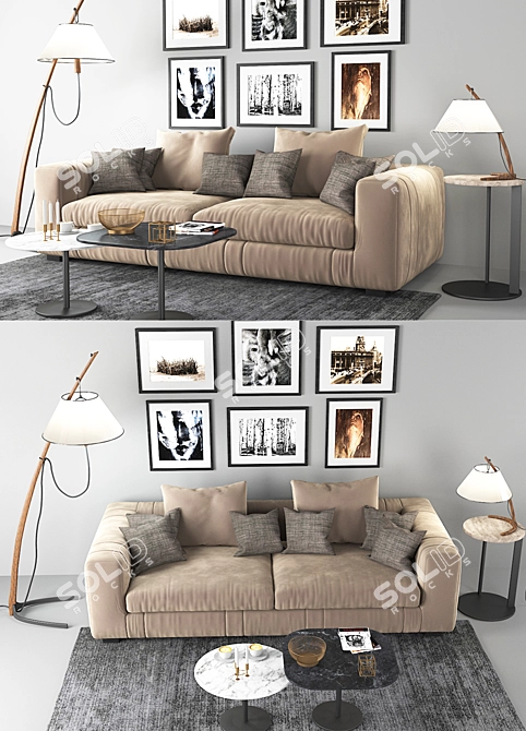 Luxe Velvet Lapo Sofa Set 3D model image 2