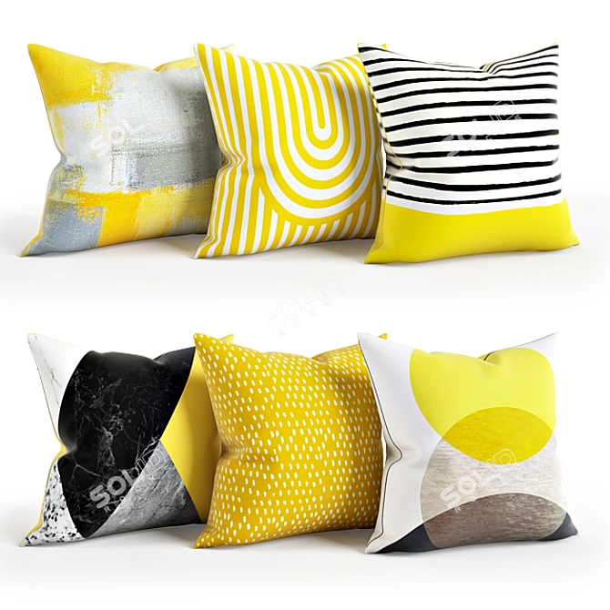 Abstract Yellow Pillow Set 3D model image 1