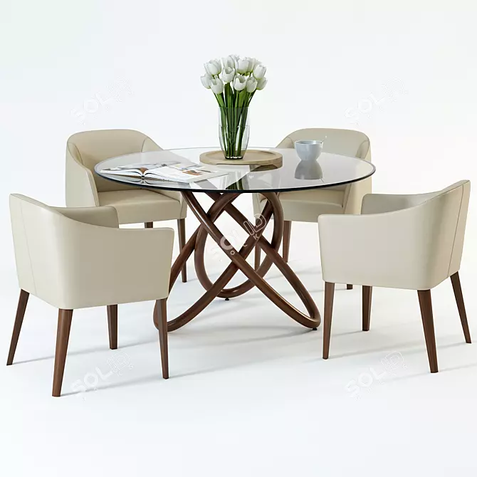 Nordic Elegance: Oleander Dining Table & Lank Chair 3D model image 1