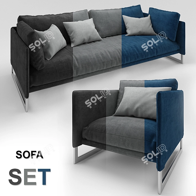 Luxurious Velvet Sofa in Multiple Colors 3D model image 1